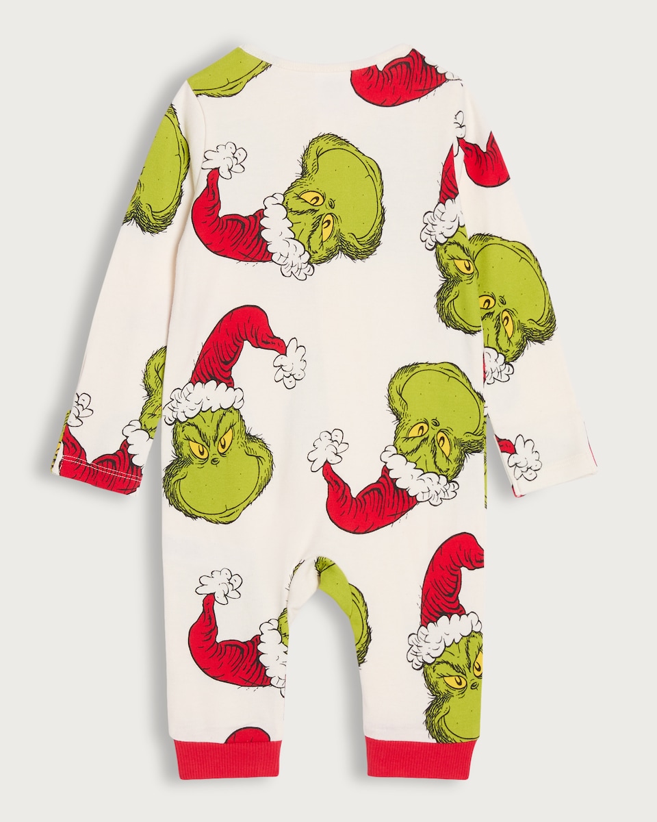image 1 of The Grinch Print Pure Cotton Sleepsuit in White
