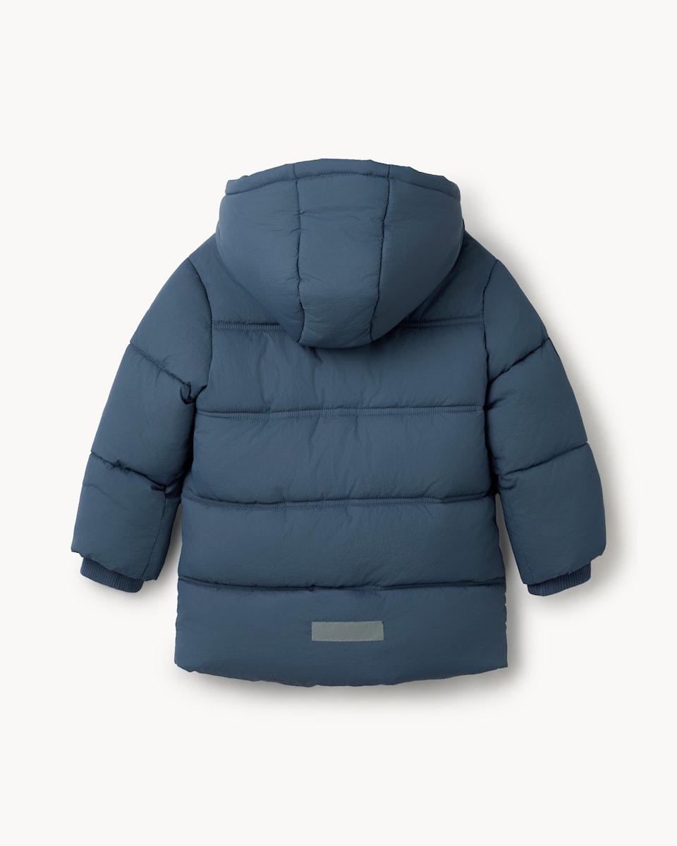 image 1 of F&F Boys Shower Resistant Longline Puffer Coat in Blue