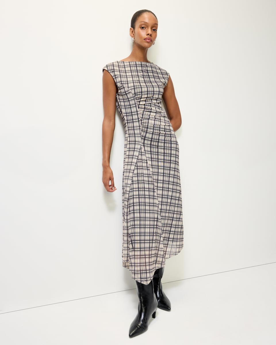 image 1 of F&F Mesh Check Midi Dress in Multi