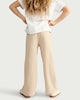 image 3 of F&F Girls Crinkle Textured Wide Leg Drawstring Trousers in Neutral