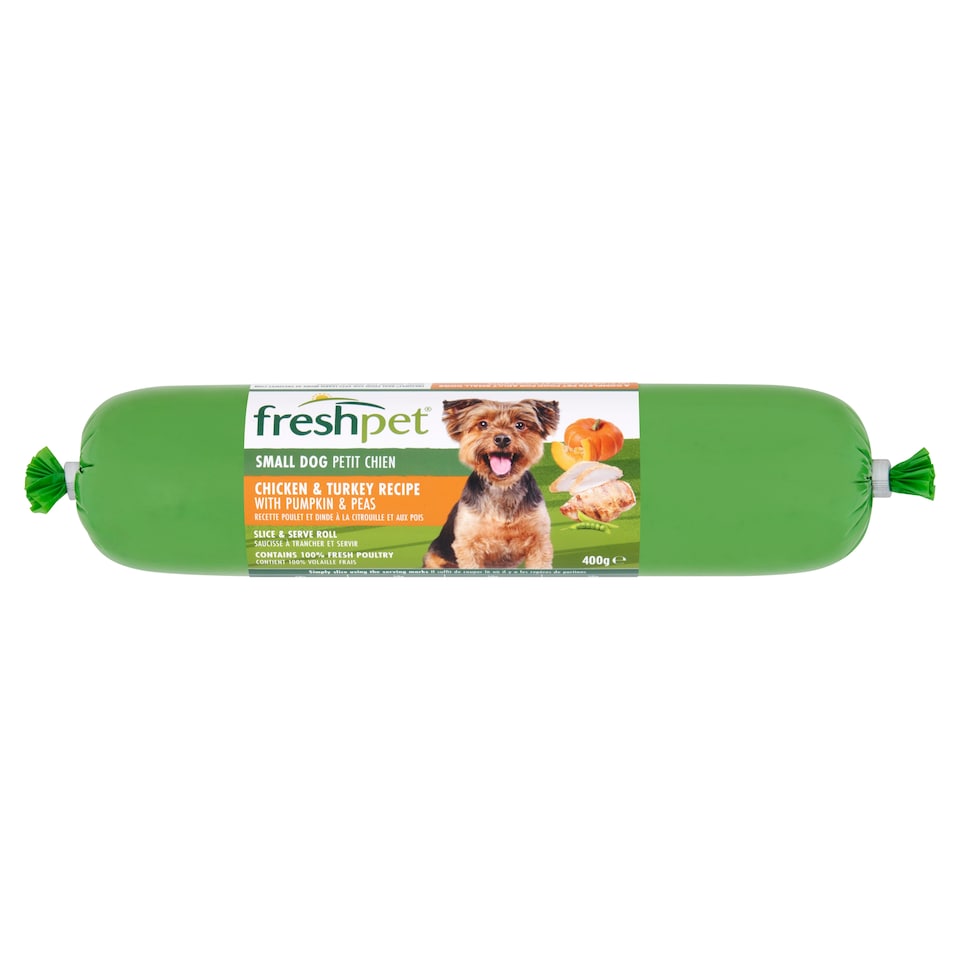 Freshpet Small Dog Chicken & Turkey Recipe with Pumpkin & Peas Roll 400g