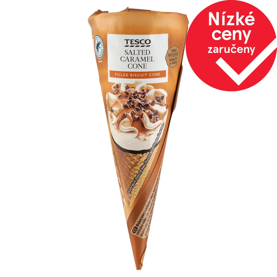 Tesco Mražený krém slaný karamel v oplatkovém kornoutu 120ml