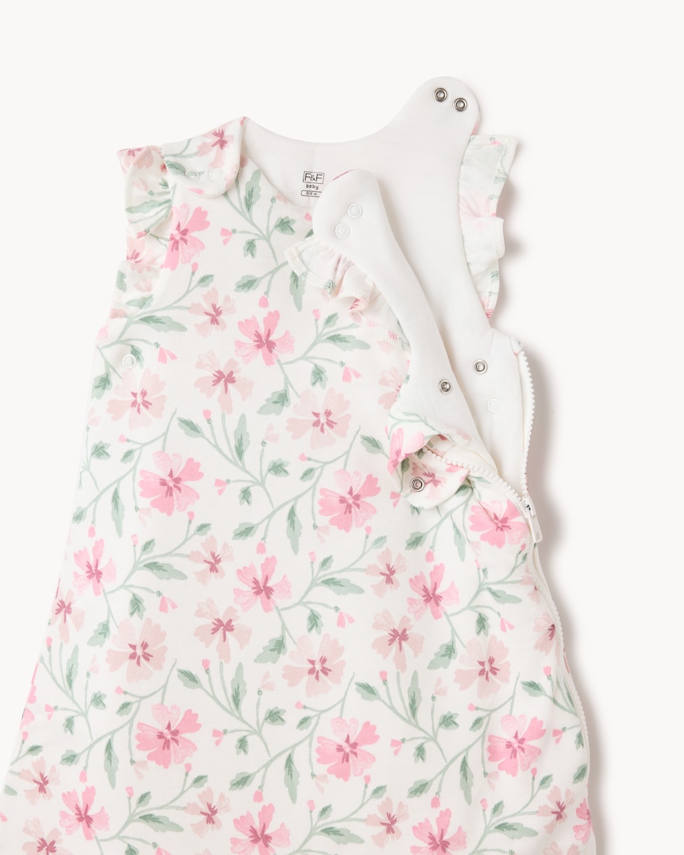 image 1 of F&F Baby Pure Cotton Floral Print 2.5 Tog Sleeping Bag in White