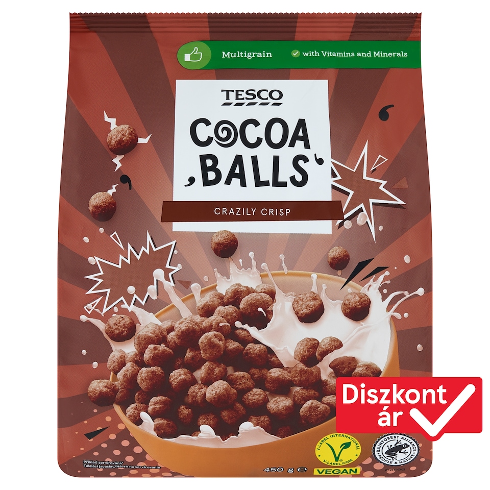 Tesco kakaós gabonapehely hozzáadott vitaminokkal, kalciummal és vassal 450 g 
