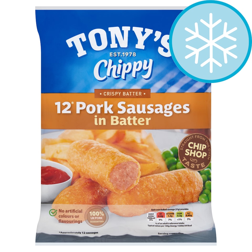 Tony's Chippy Pork Sausages In Batter 12 X460g
