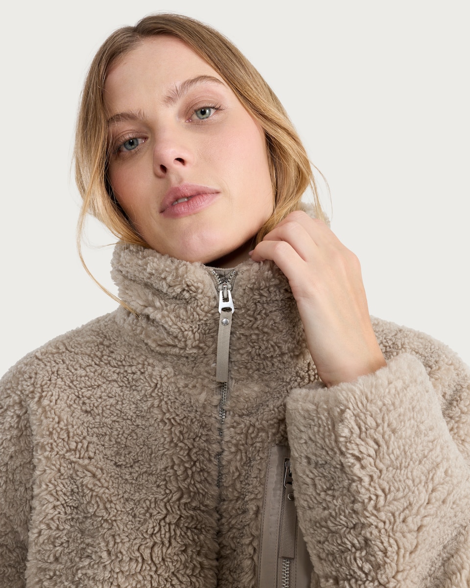 image 1 of F&F Borg Textured Zip Up Jacket in Neutral