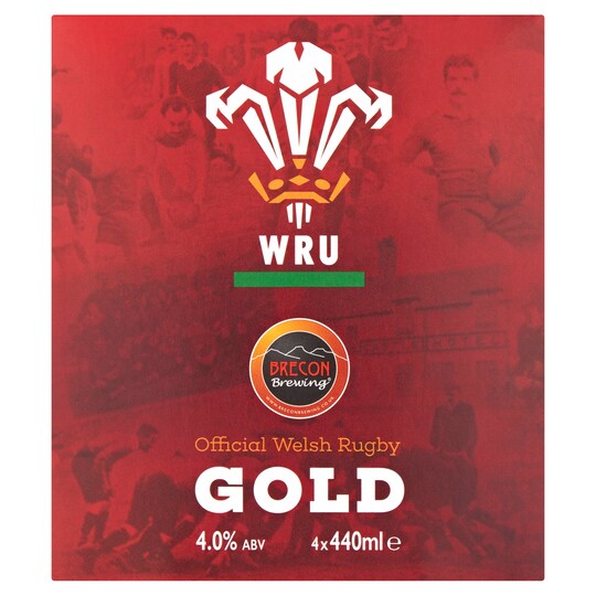 Brecon Official Welsh Rugby Gold 4X440ml Tesco Groceries
