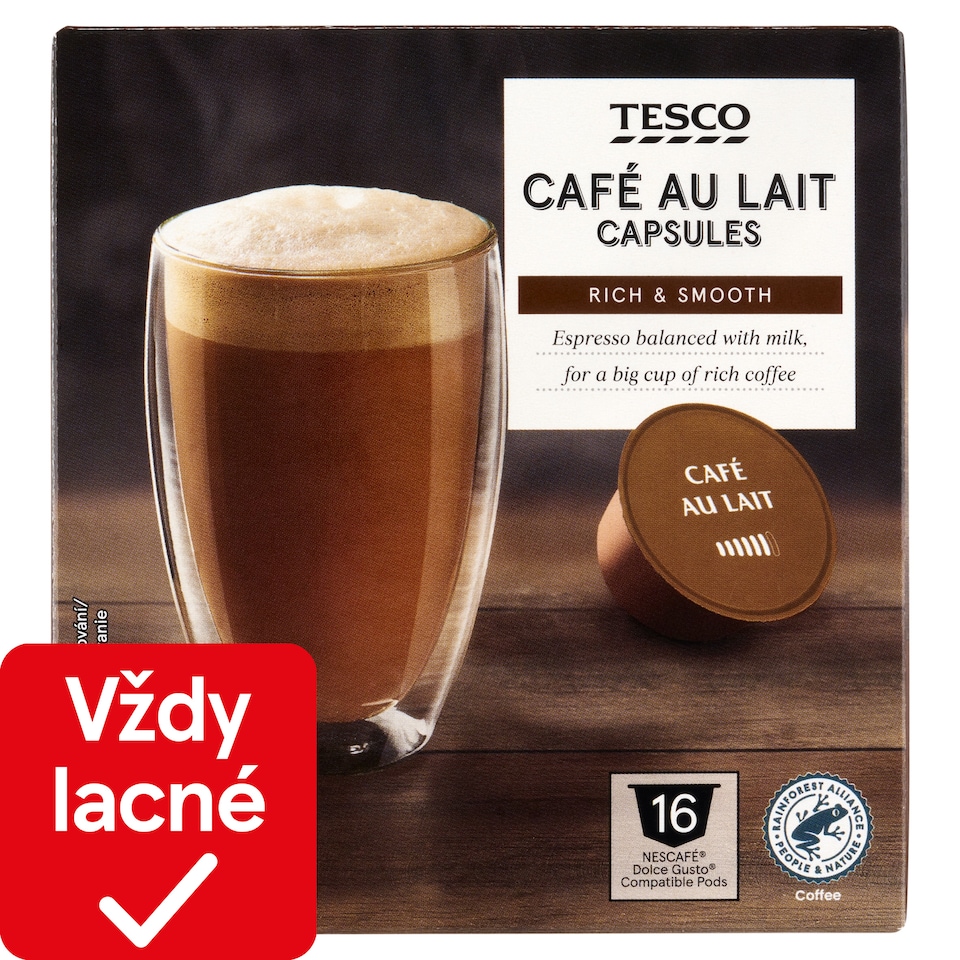 Tesco Café Au Lait instantná káva so sušeným plnotučným mliekom 16 x 10 g (160 g)