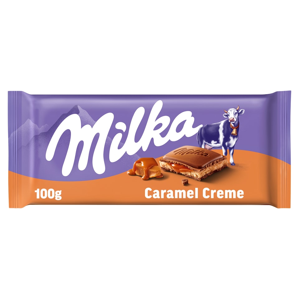 Milka Alpine Milk Chocolate Caramel Flavoured Milky Cream Filling and Caramel Filling 100 g