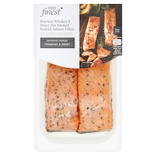 Tesco Finest Bourbon Whiskey and Honey Hot Smoked Scottish Salmon Fillets 180g