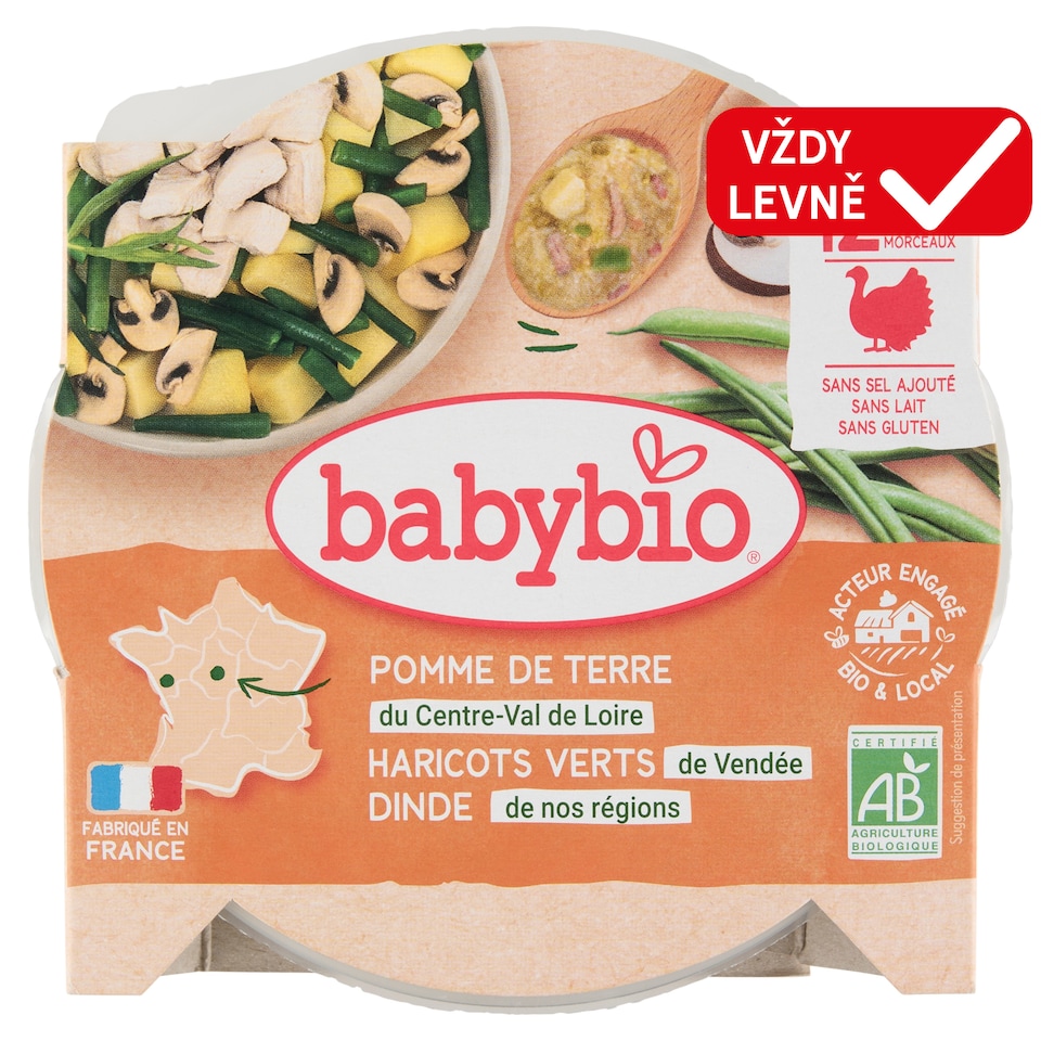 Babybio Bio brambory a fazolky s krůtími plátky 230g