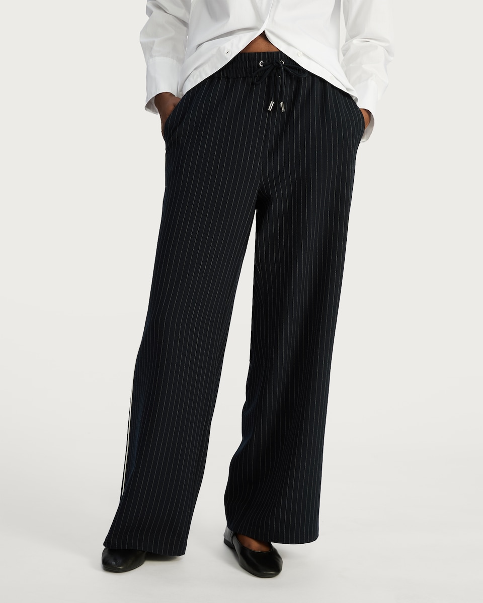 image 1 of The F&F Edit Pinstripe Wide Leg Trousers in Navy
