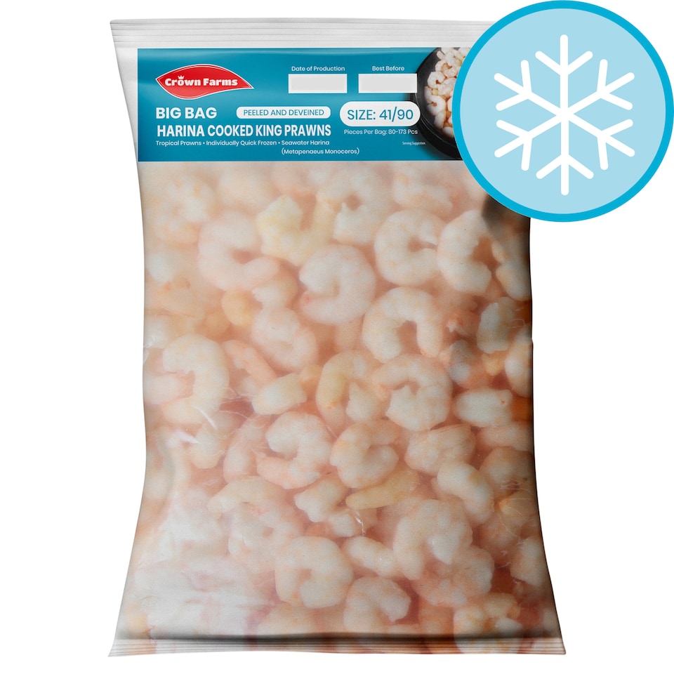 Crown Farms Big Bag Harina Cooked King Prawns Size 41/90 875g