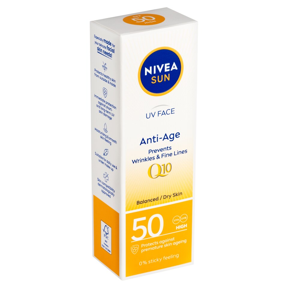 Obrázek 1 pro produkt Nivea Sun Pleťový krém na opalování proti vráskám Q10 OF 50 50ml