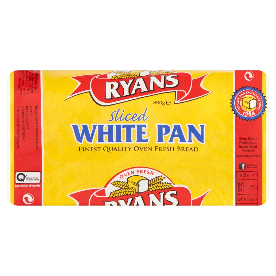 Ryans White Sliced Pan 800G