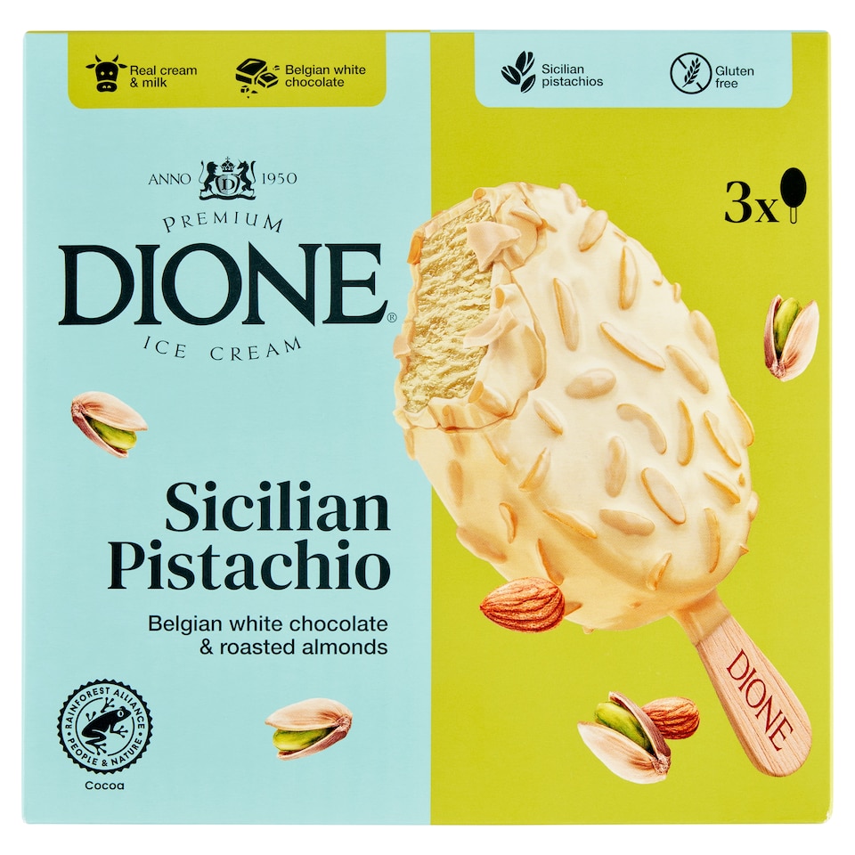 Dione Sicilian Pistachio mrazený krém smotanový s belgickou bielou čokoládou 3 x 90 ml (270 ml)