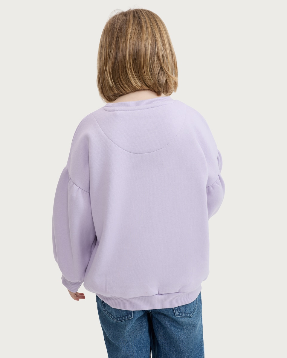 image 1 of F&F Girls Cotton Rich Flower Market Sequin Sweatshirt in Lilac