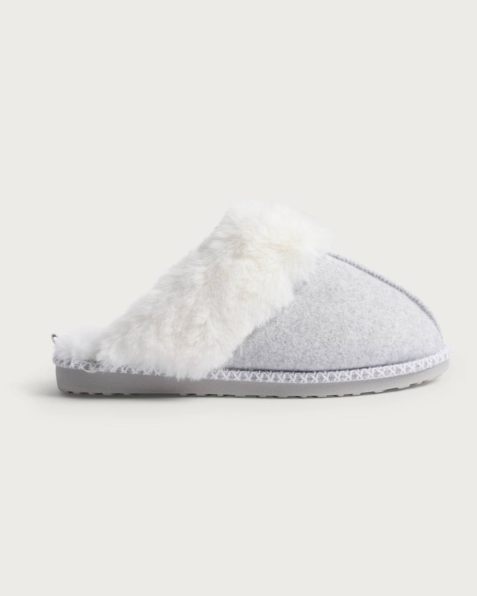 image 1 of F&F Faux Fur Lined Mule Slippers in Grey