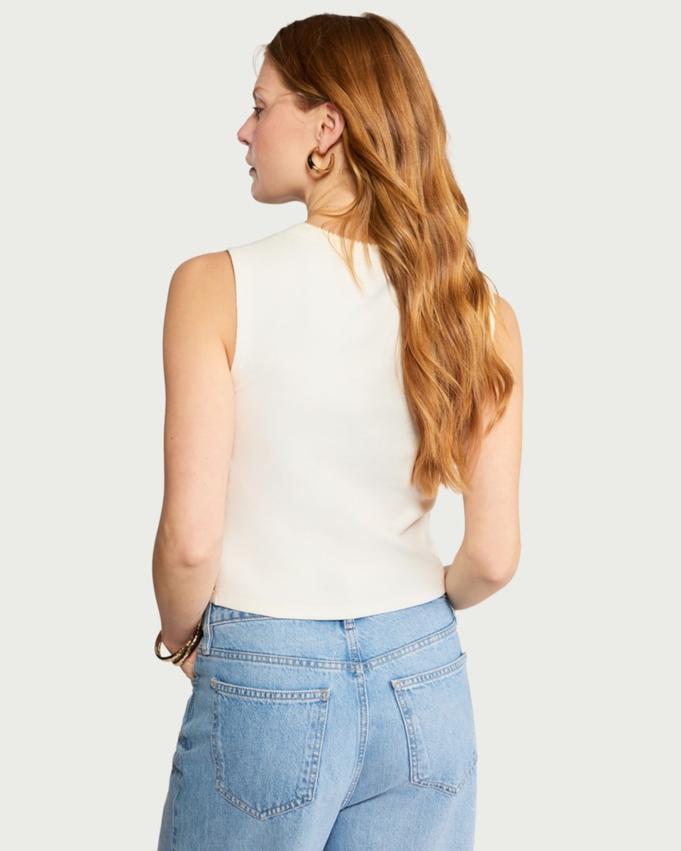 image 1 of F&F Cotton Rich Lace Embroidered Sleeveless Top in Cream