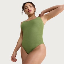 F&F Crinkle Textured Square Neck Swimsuit in Green