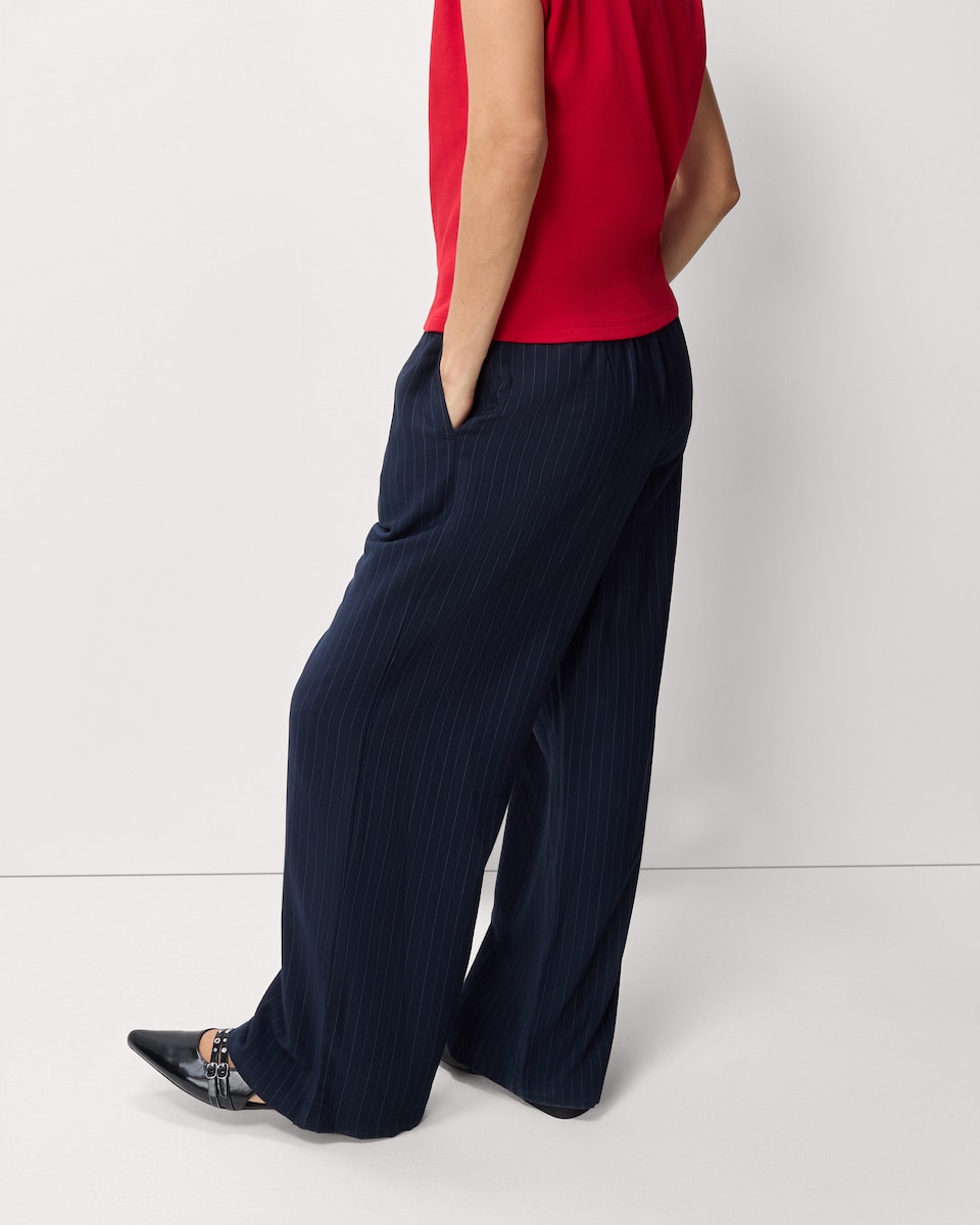image 1 of F&F Pinstripe Drawstring Wide Leg Trousers in Navy