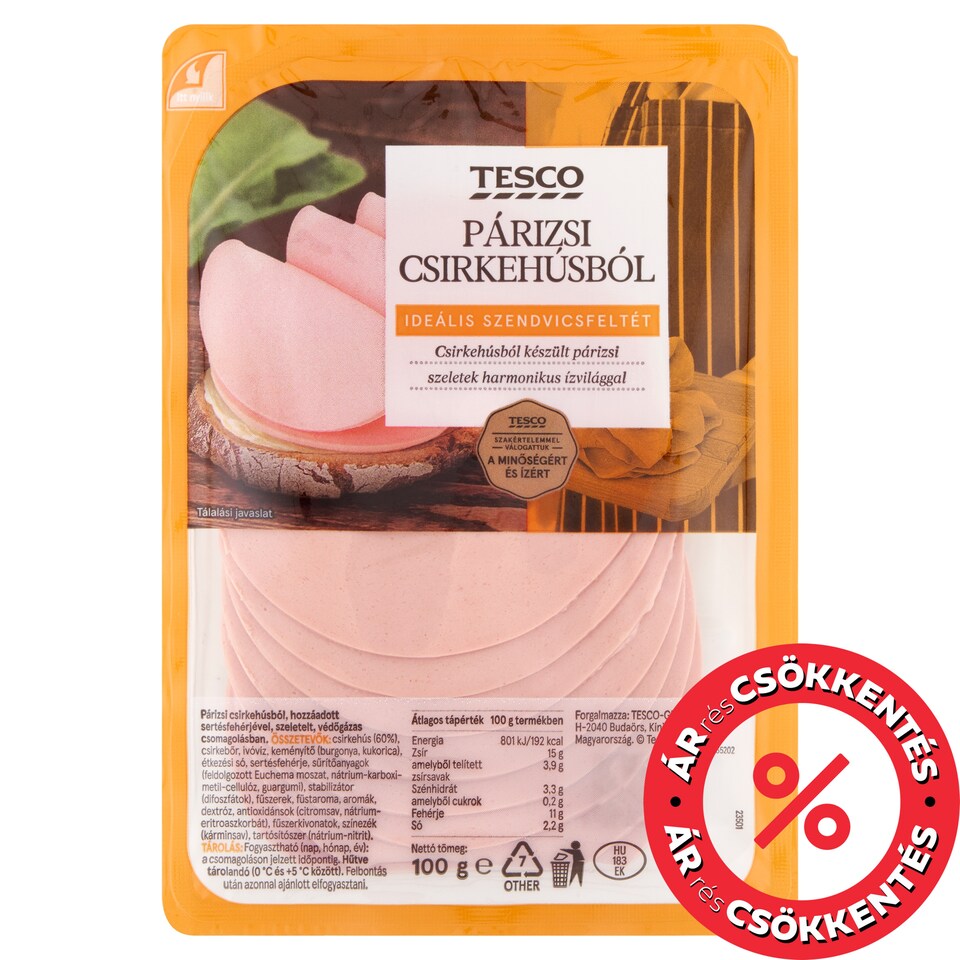 Tesco szeletelt párizsi csirkehúsból 100 g