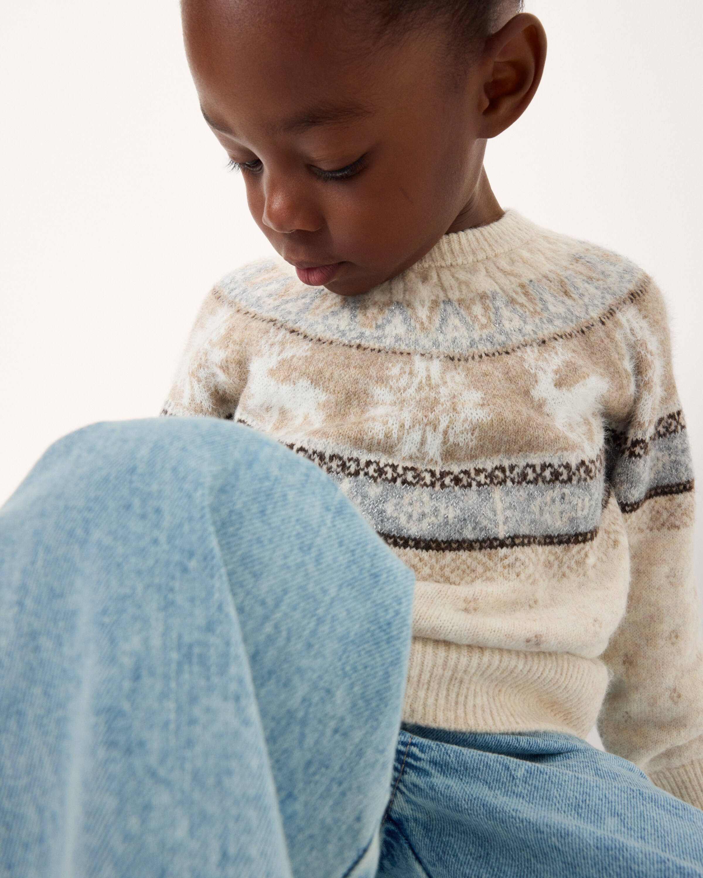 Christmas Girls Fair Isle Matching Family Jumper in Cream