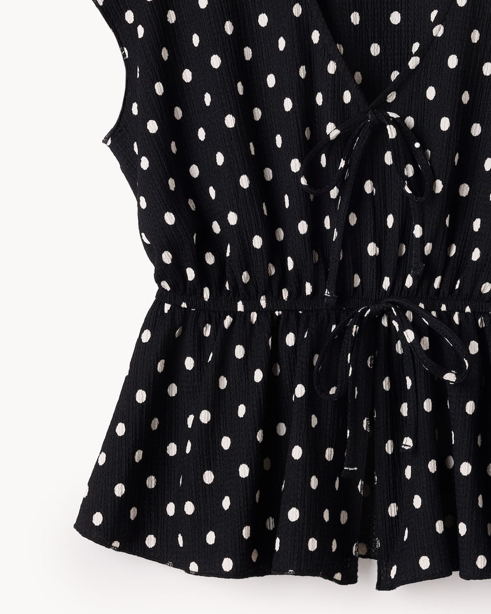 image 1 of F&F Polka Dot Tie Front Top in Multi Black