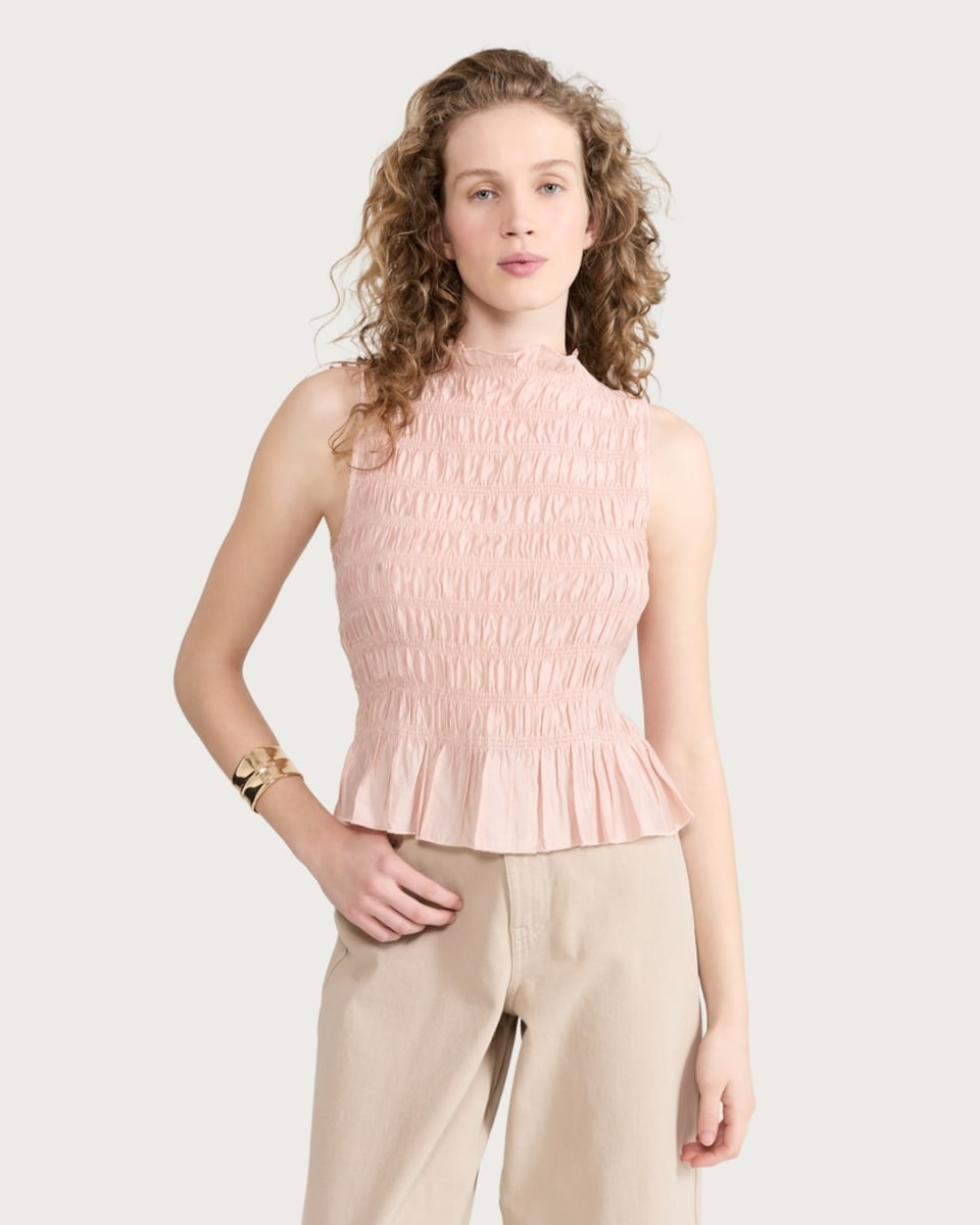 image 1 of F&F Shirred Sleeveless Top in Pink