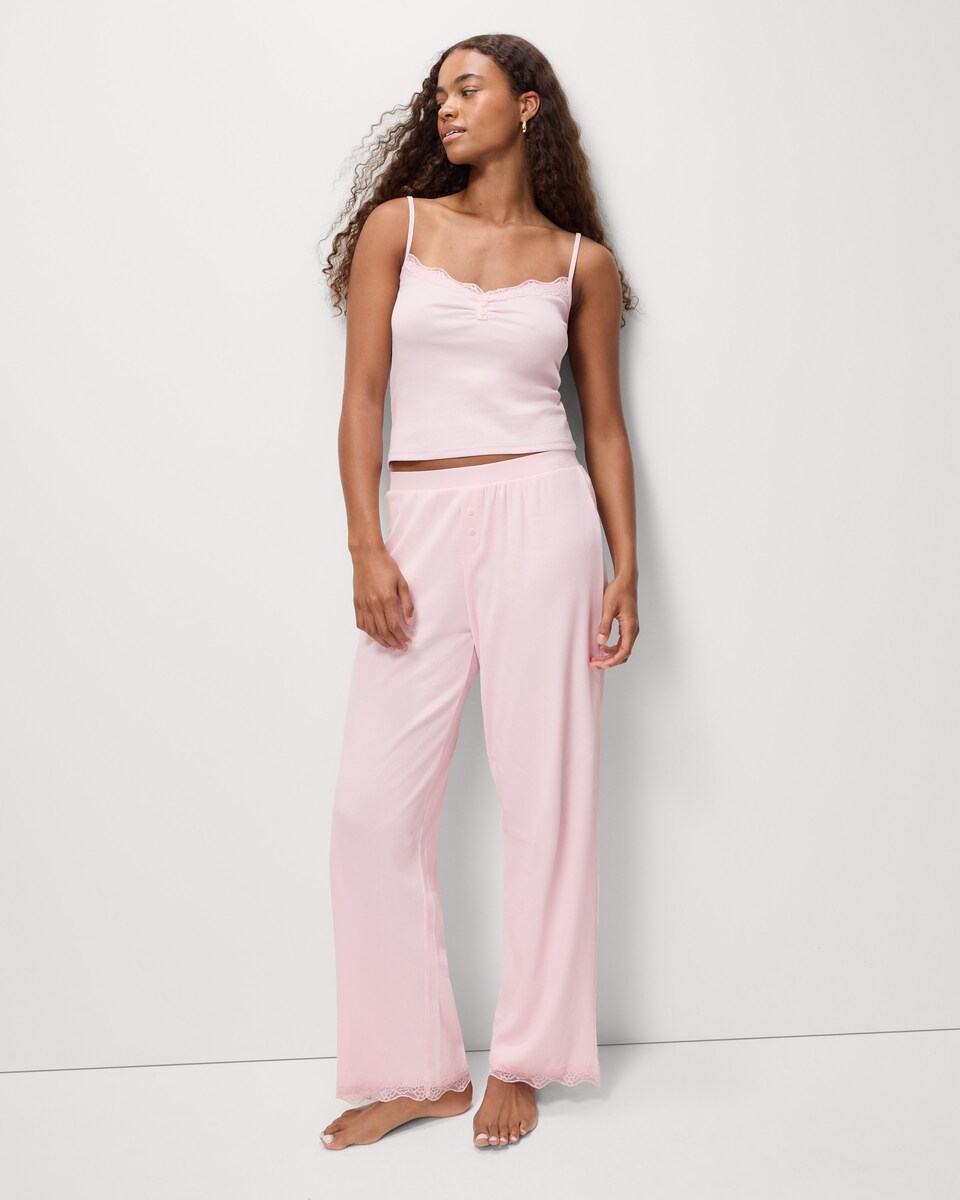image 1 of OH ME OH MY Cotton Rich Lace Trim Pyjama Vest in Pink