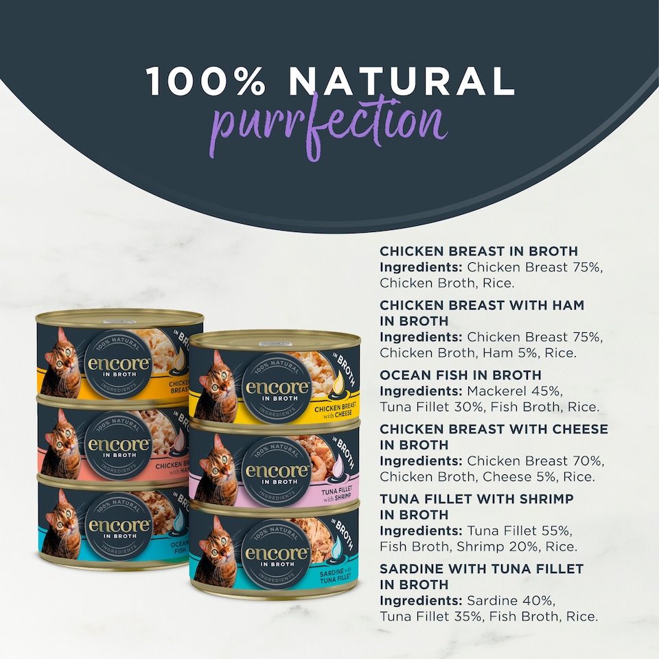 image 1 of Encore Natural Wet Cat Food Finest Selection in Broth Tins 12 x 70g