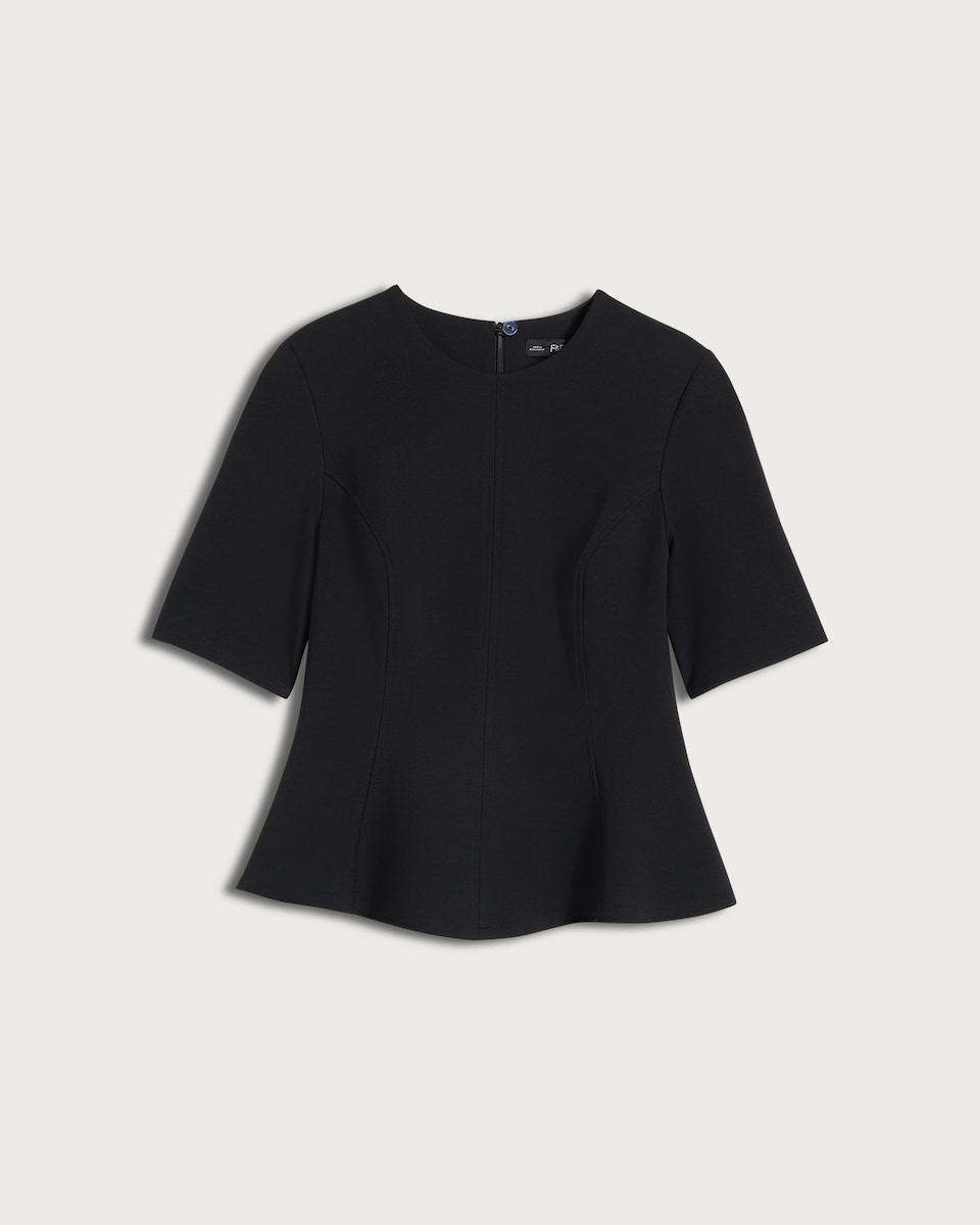 image 1 of F&F Ponte Seam Peplum Hem Top in Black