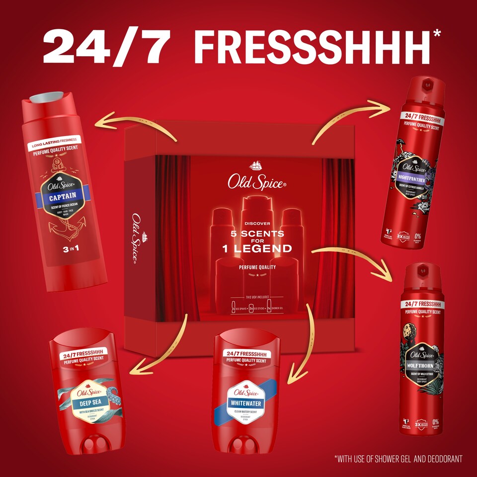 image 1 of Old Spice Discovery Box Gift Set With Deodorant Sticks, Sprays, Shower Gel