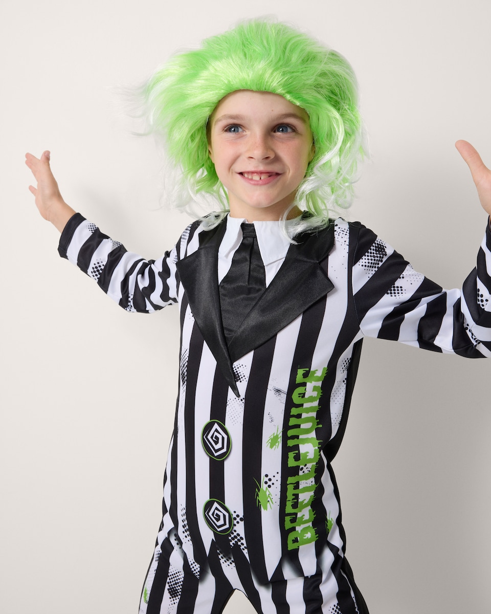 image 1 of Beetlejuice 2-Piece Fancy Dress Costume in Multi Black White