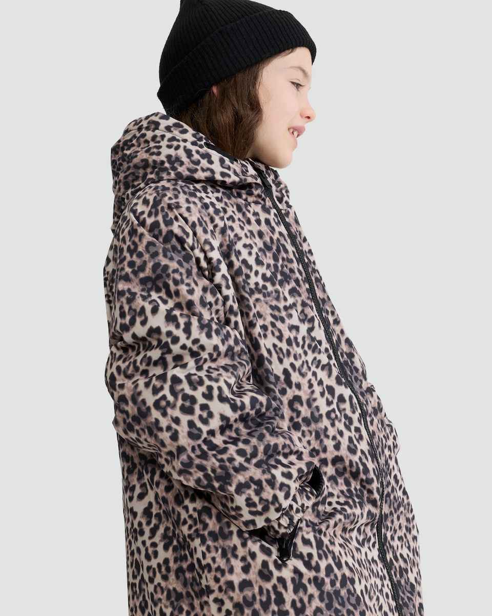 image 1 of F&F Active Girls Leopard Print Hooded Waterproof Coat in Multi Brown