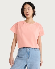 F&F Pure Cotton Embroidered Sleeved T-Shirt in Orange