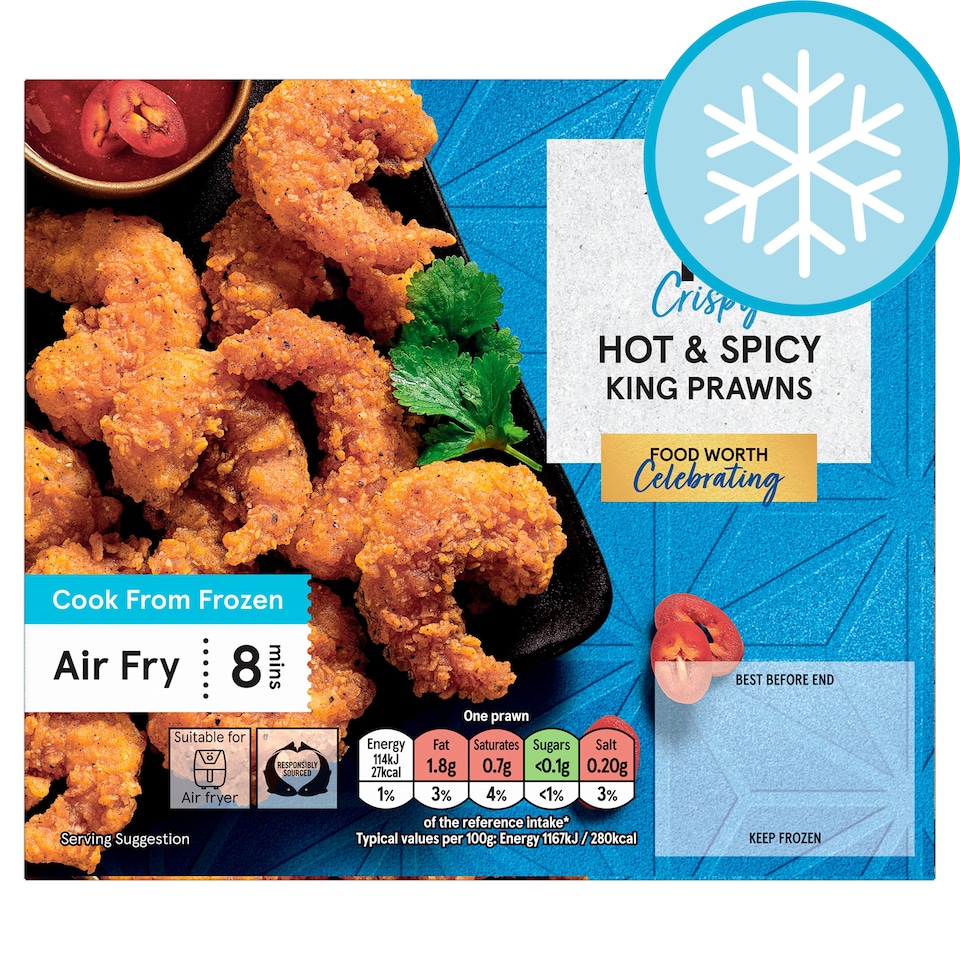 Tesco 12 Frozen Hot & Spicy Prawns 132G