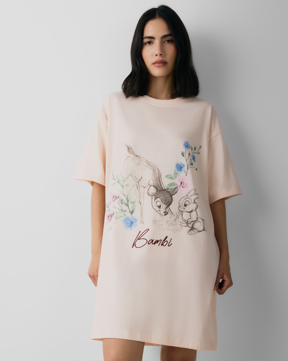 image 1 of Disney Bambi Pure Cotton Pyjama Nightdress in Pink