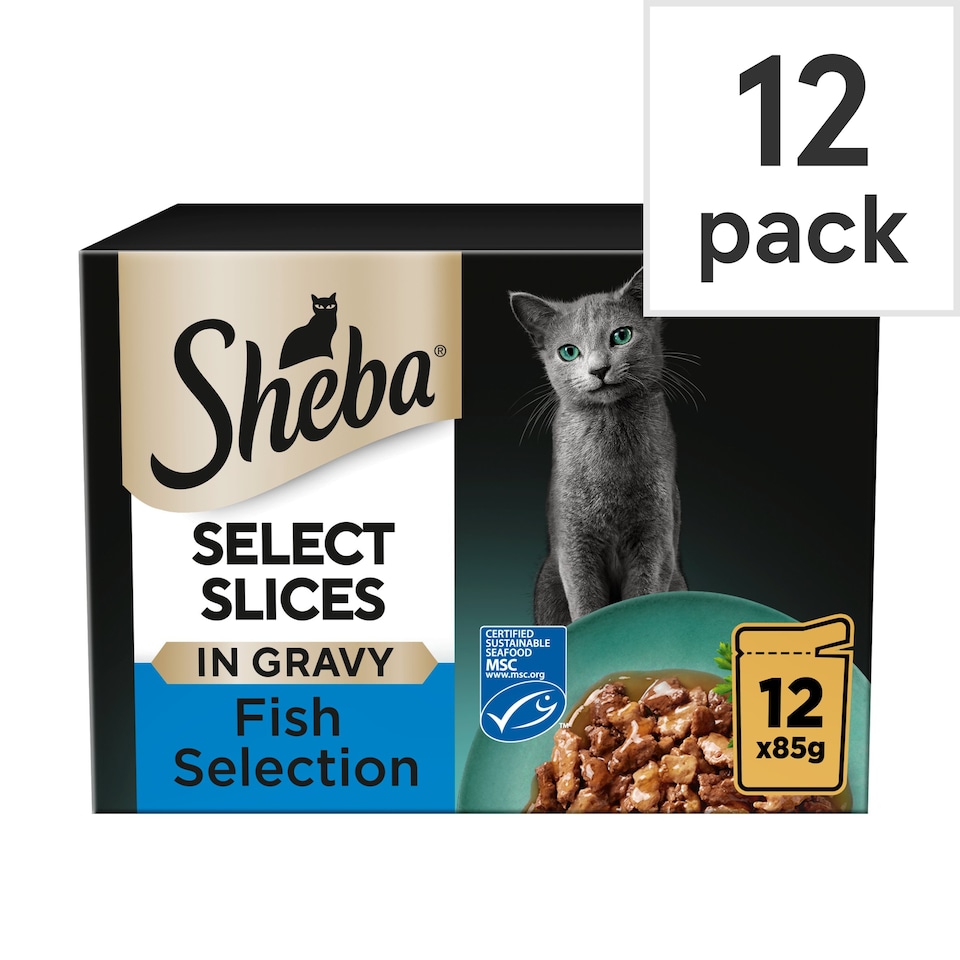 image 1 of Sheba Select Slices Wet Cat Food Pouches Fish in Gravy 12x85g