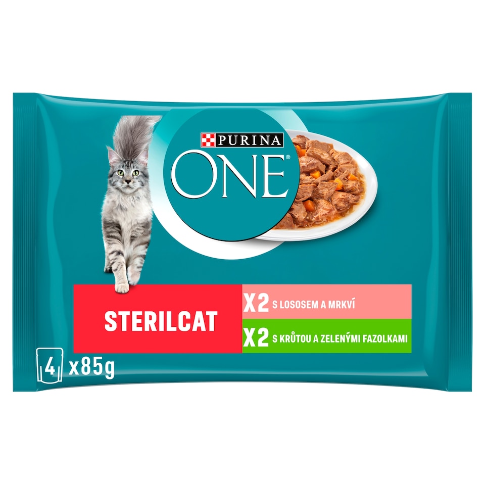 image 1 of Purina ONE Sterilised Pouches for Cats Turkey, Salmon in Juice 4 x 85g