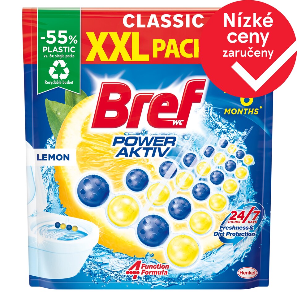 Bref Power Aktiv Lemon tuhý WC blok 6 x 50g (300g)