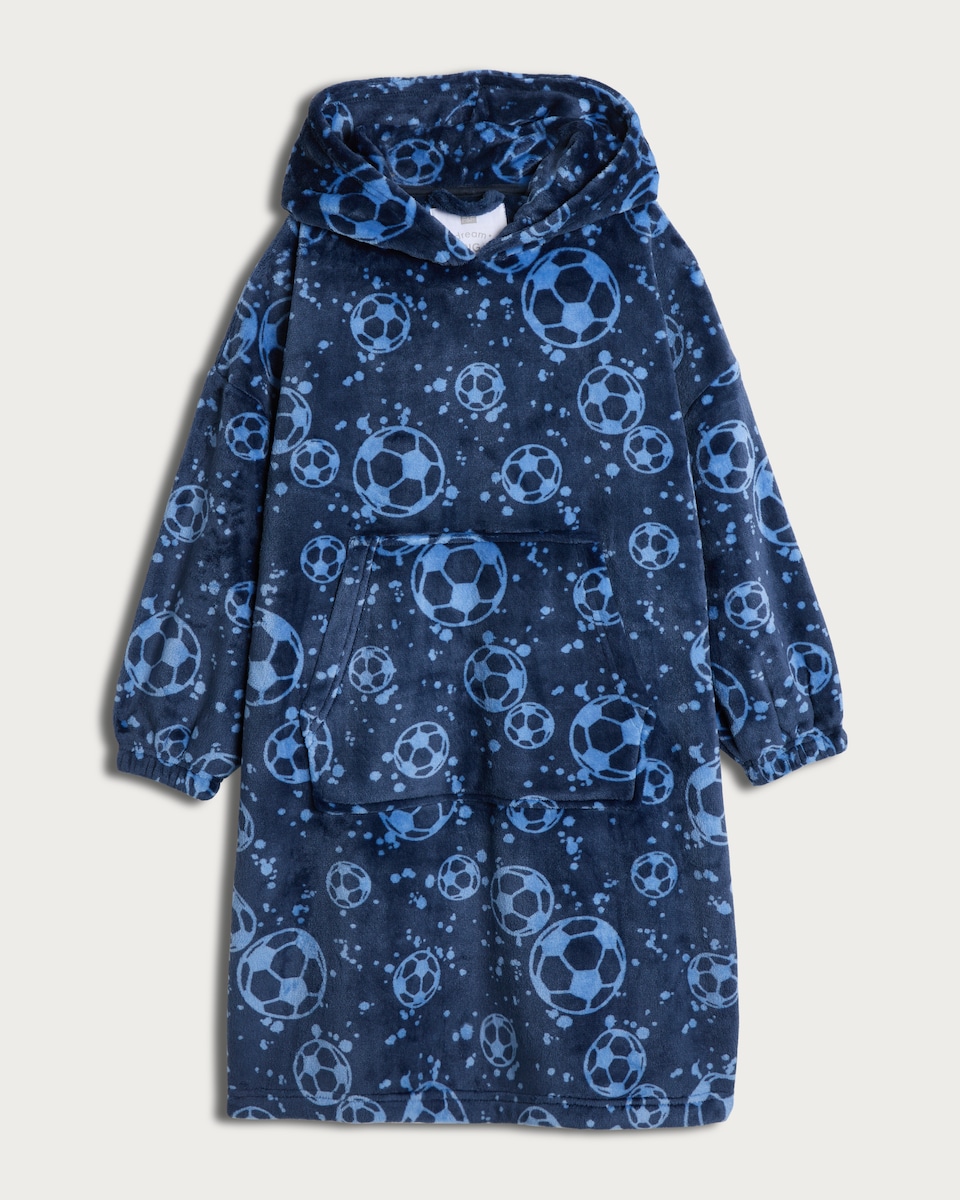 image 1 of F&F Boys Fleece Football Print Pyjama Hoodie in Navy