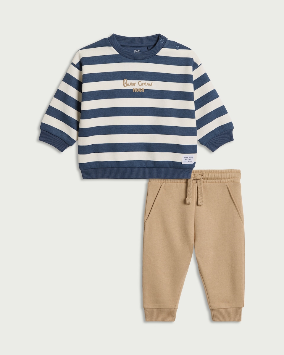 F&F Baby 2-Piece Cotton Rich Sweatshirt and Joggers Set in Blue