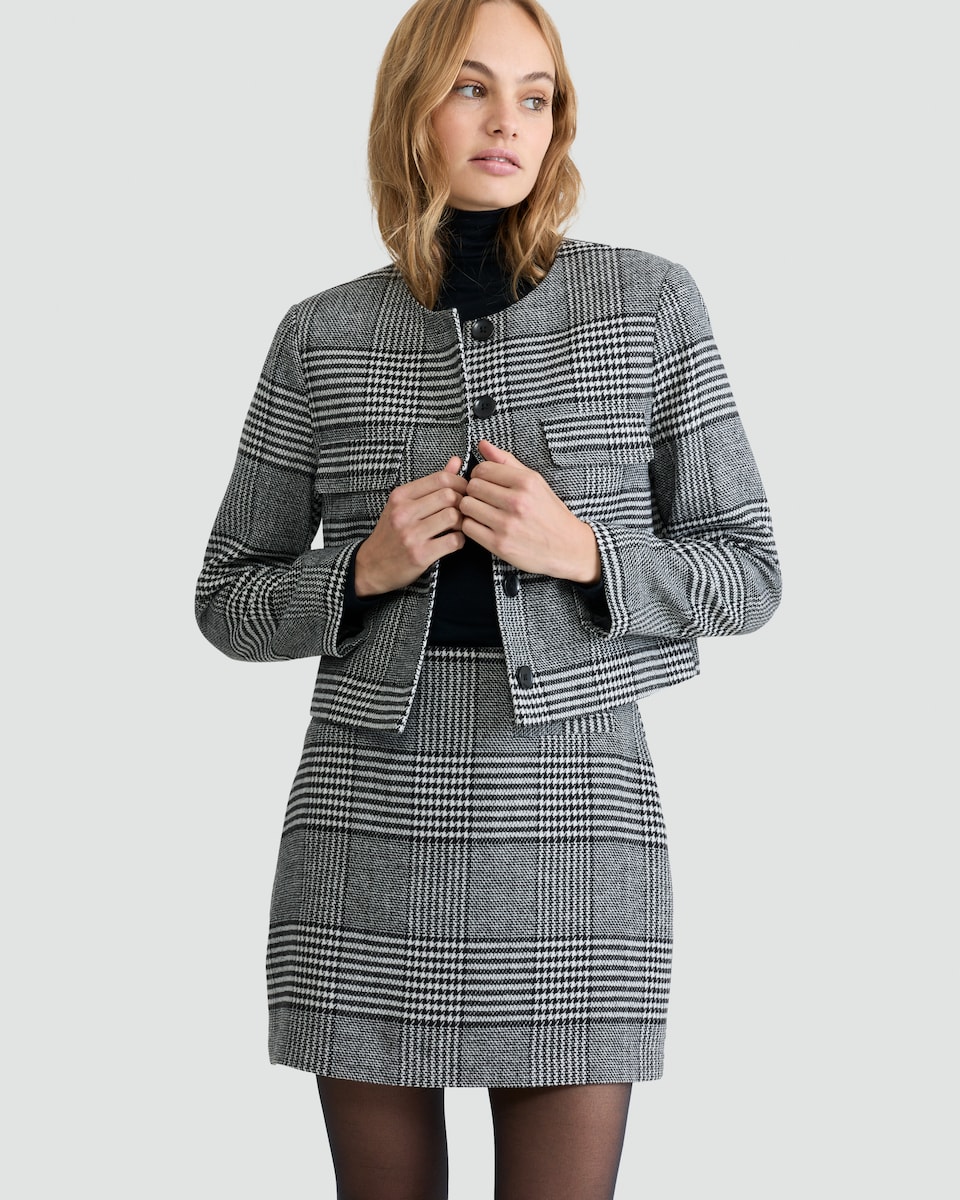 image 1 of F&F Check Cropped Jacket in Black