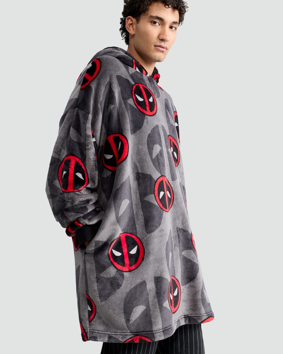 image 1 of Deadpool Print Fleece Hooded Blanket in Black