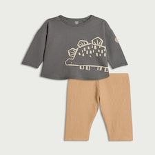 F&F Baby 2-Piece Cotton Rich Dinosaur Set in Neutral