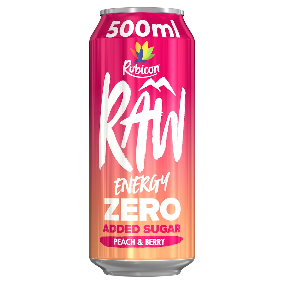 Rubicon Raw Zero Added Sugar Energy Drink - Peach & Berry 500ml