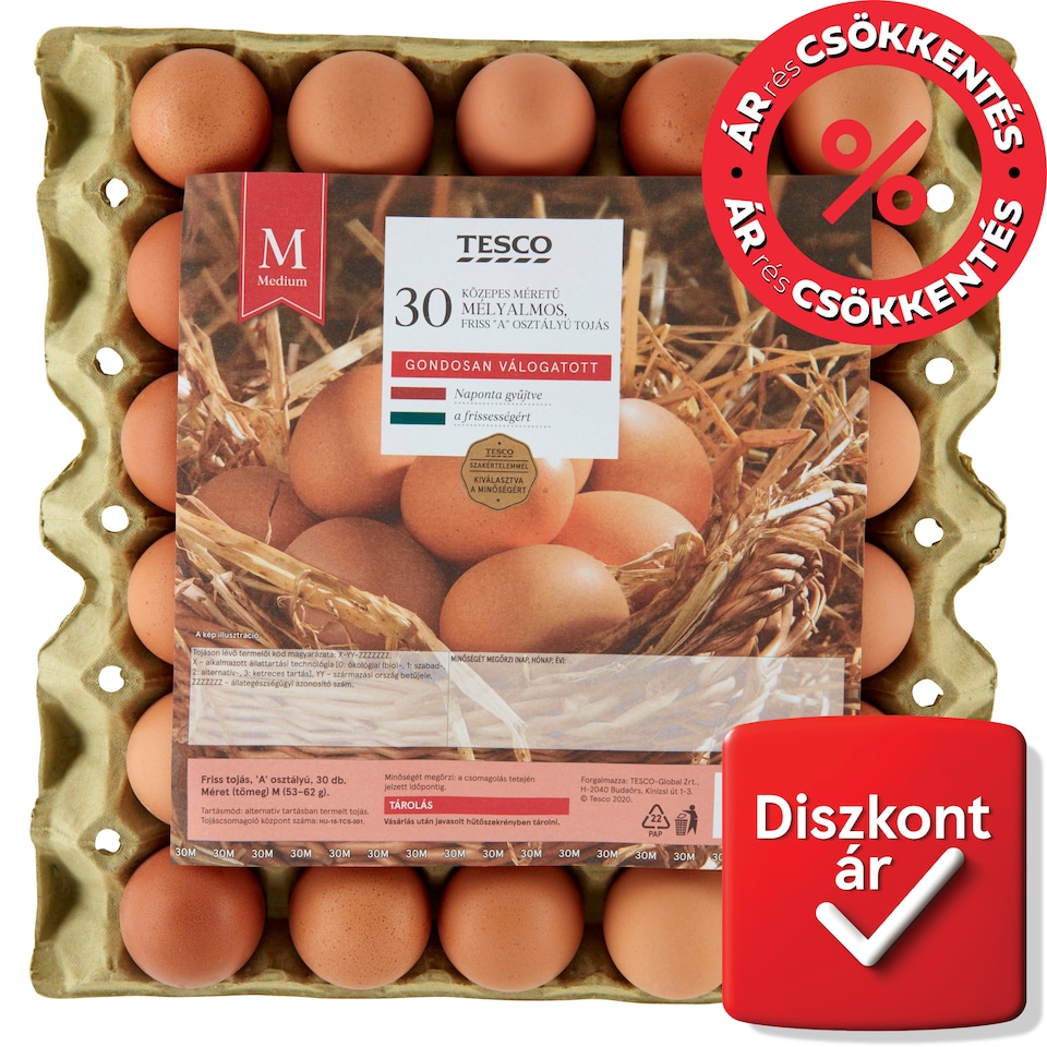 Tesco "A" Class Medium Size Fresh Barn Egg M 30 pcs