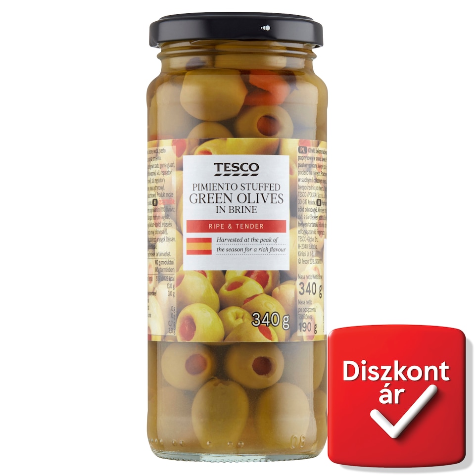 Tesco Pimiento Stuffed Green Olives in Brine 340 g