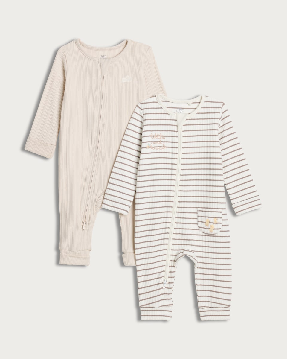 image 1 of F&F Baby 2-Pack Cotton Rich Ribbed Sleepsuits in White